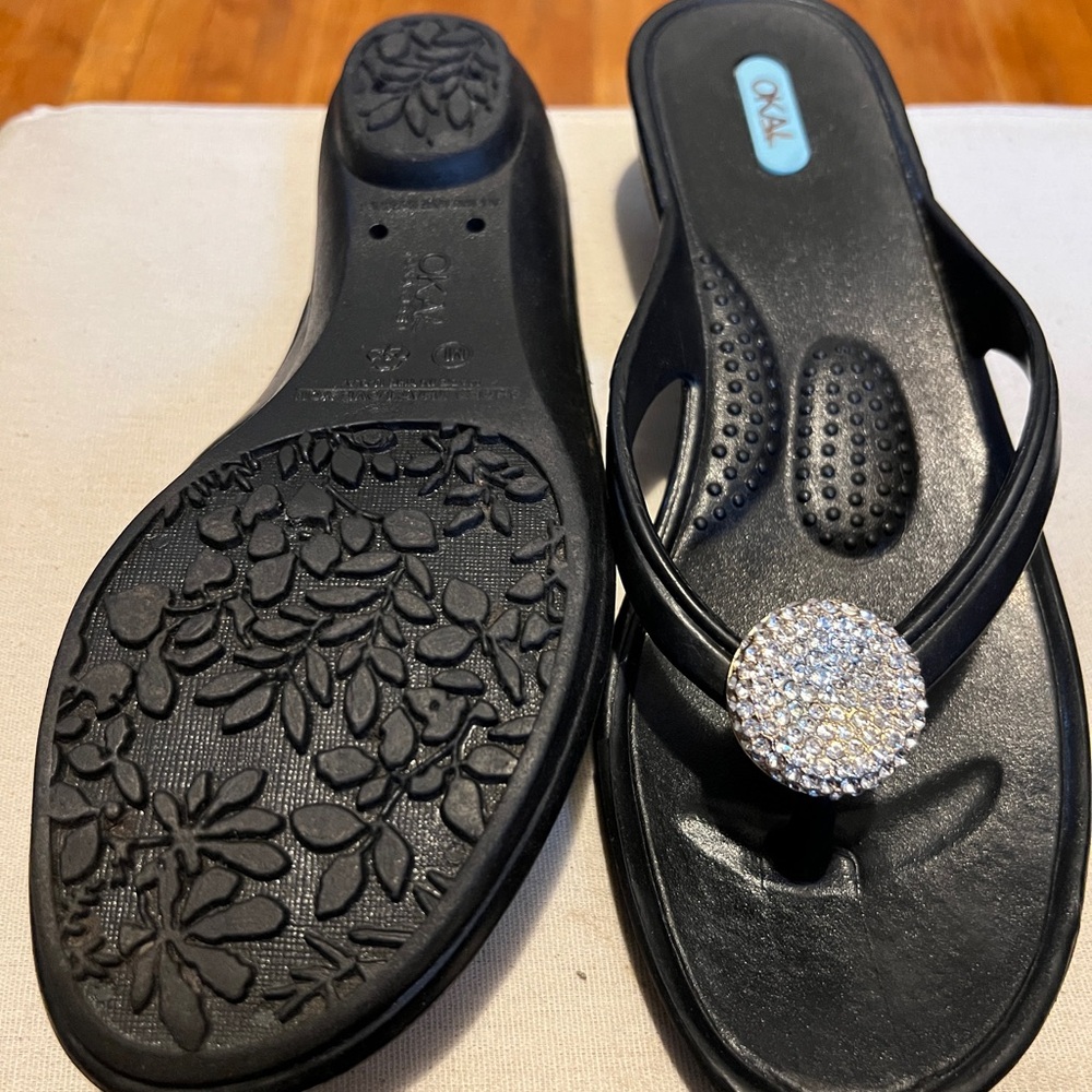 OKA b. Black and Silver Sandals with Rhinestone Embellishments - Picture 2 of 6